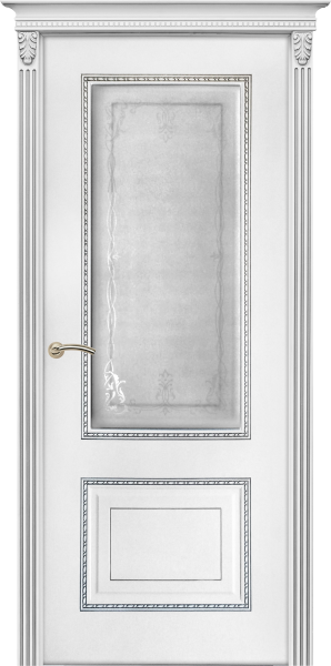Межкомнатная дверь Бисмарк ДО Эмаль белая патина серебро